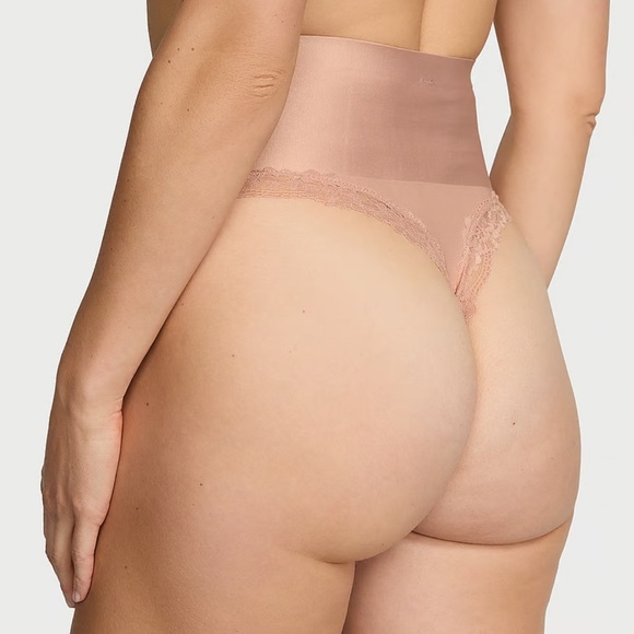 Victoria Secret Smoothing Shimmer Lace-Trim Thong Panty - Picture 2 of 8